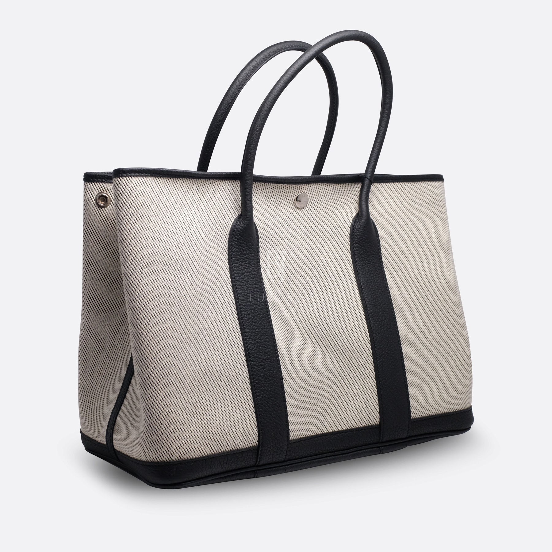 HERMES GARDEN PARTY 36 BLACK, WHITE CANVAS, CALF