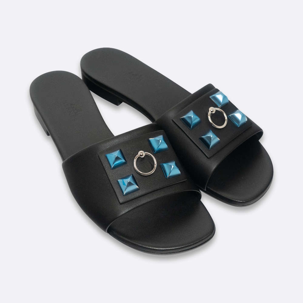 HERMES DUNE SANDALS EU 37.5 BLACK SWIFT