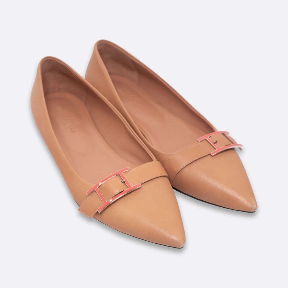 HERMES LAURA FLATS SHOES EU 39 CREVETTE CALF