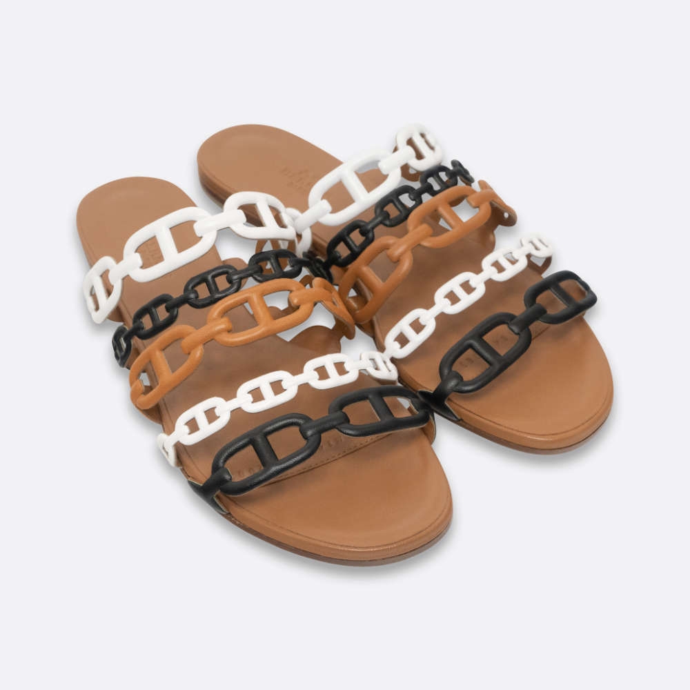 HERMES SANDALS THALASSA EU 37.5 GOLD LAMBSKIN