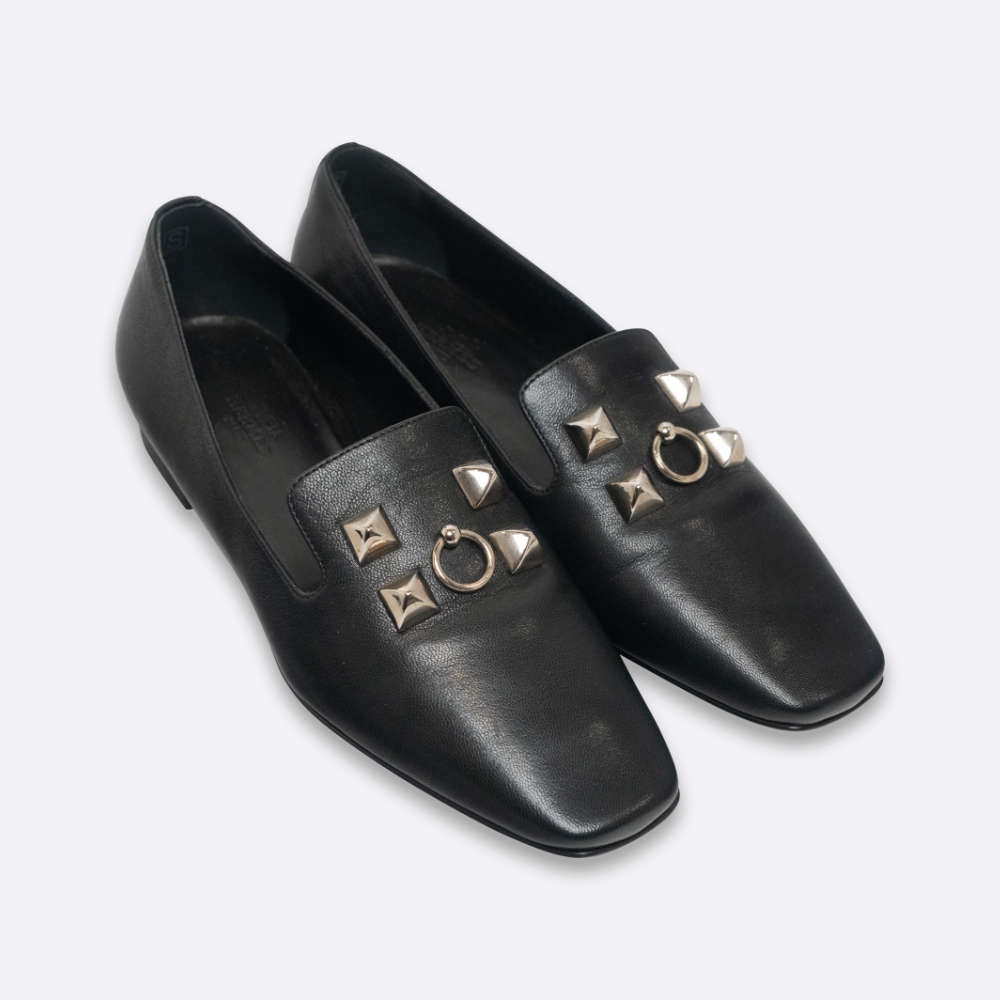 HERMES SHOES EU 36.5 BLACK CALF