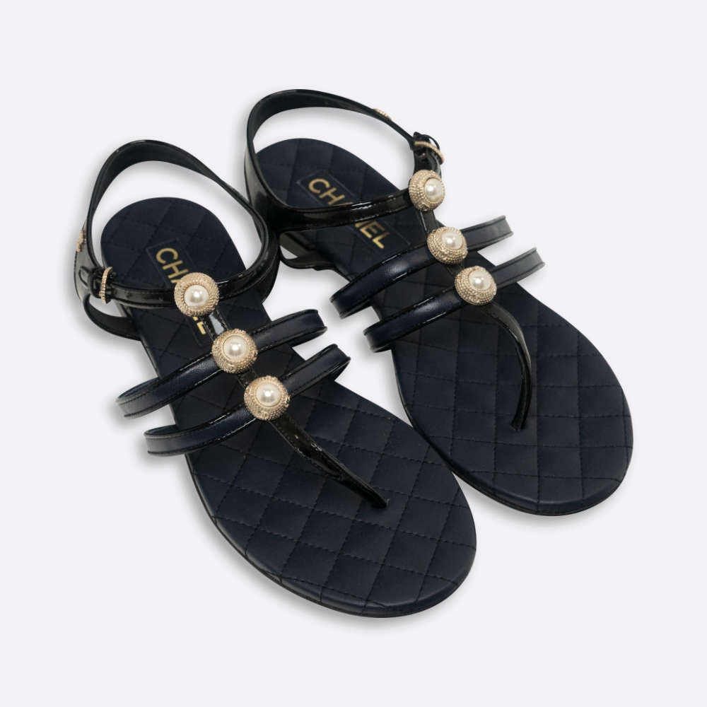 CHANEL SHOES 39 BLACK PATENT CALF