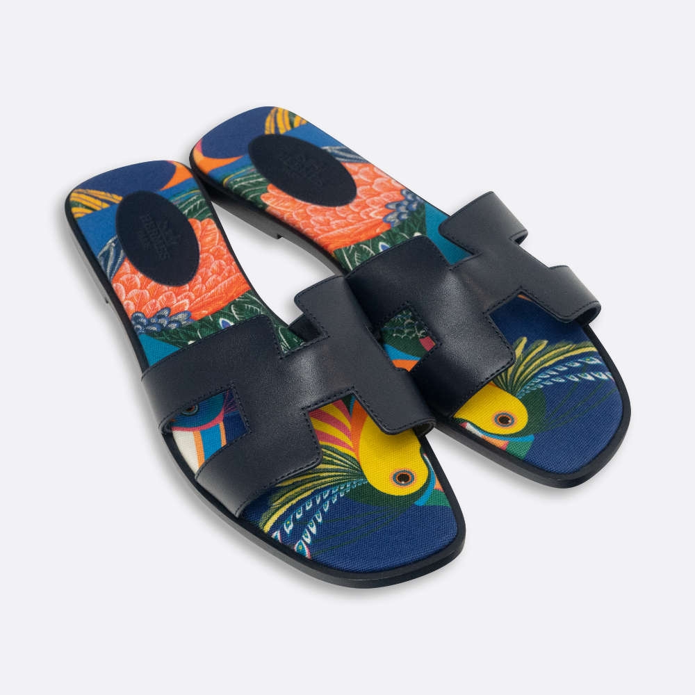 HERMES ORAN 39 BLEU INDIGO CALF, CANVAS