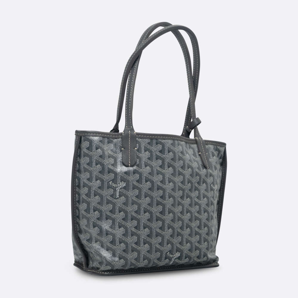 GOYARD ANJOU SHOULDER BAG MINI GRAY CALF, COATED CANVAS