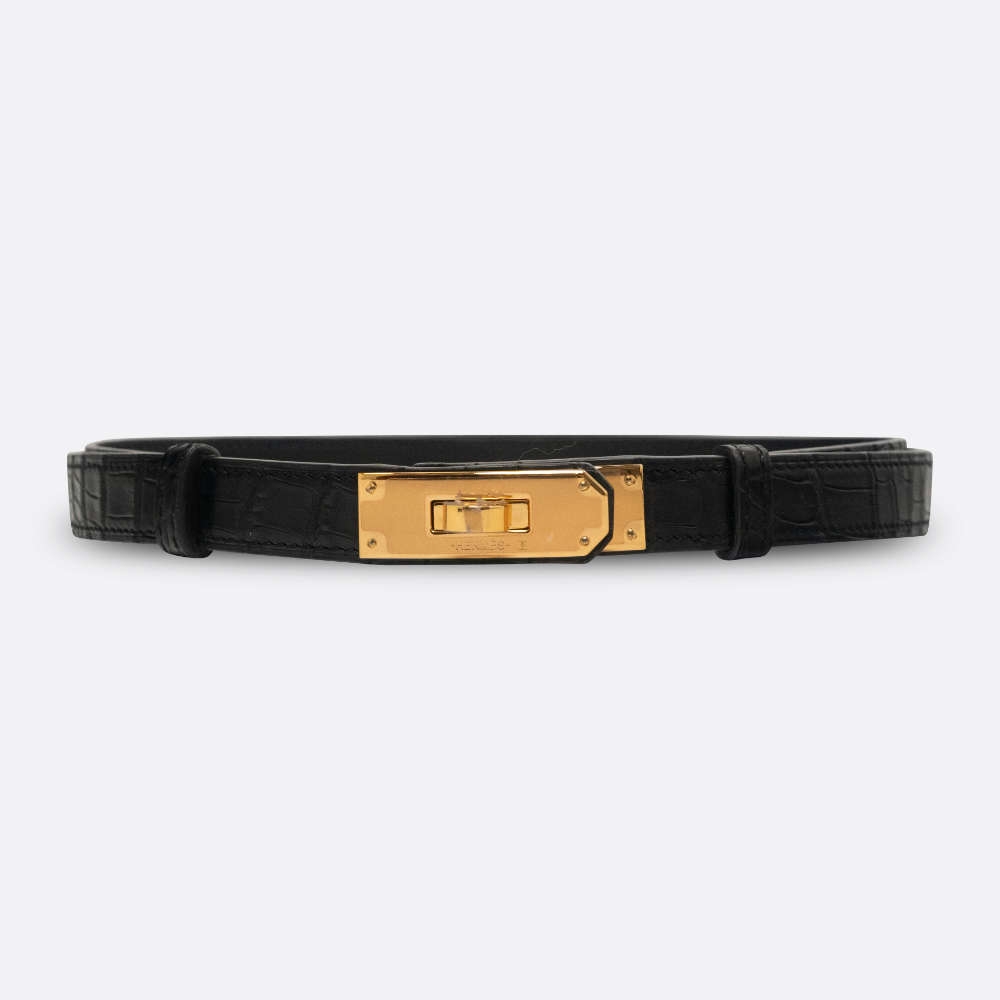 HERMES KELLY BELT FREE SIZE BLACK ALLIGATOR