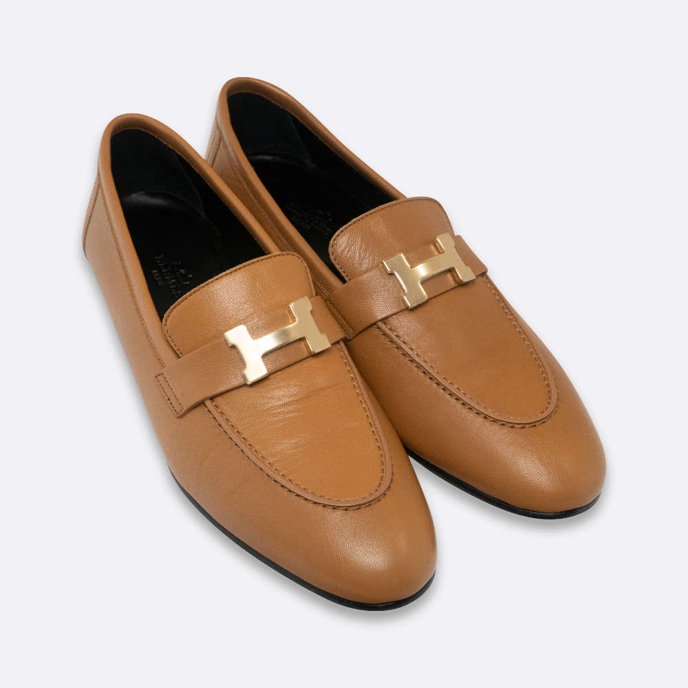 HERMES LOAFERS PARIS EU39.5 BROWN CALF