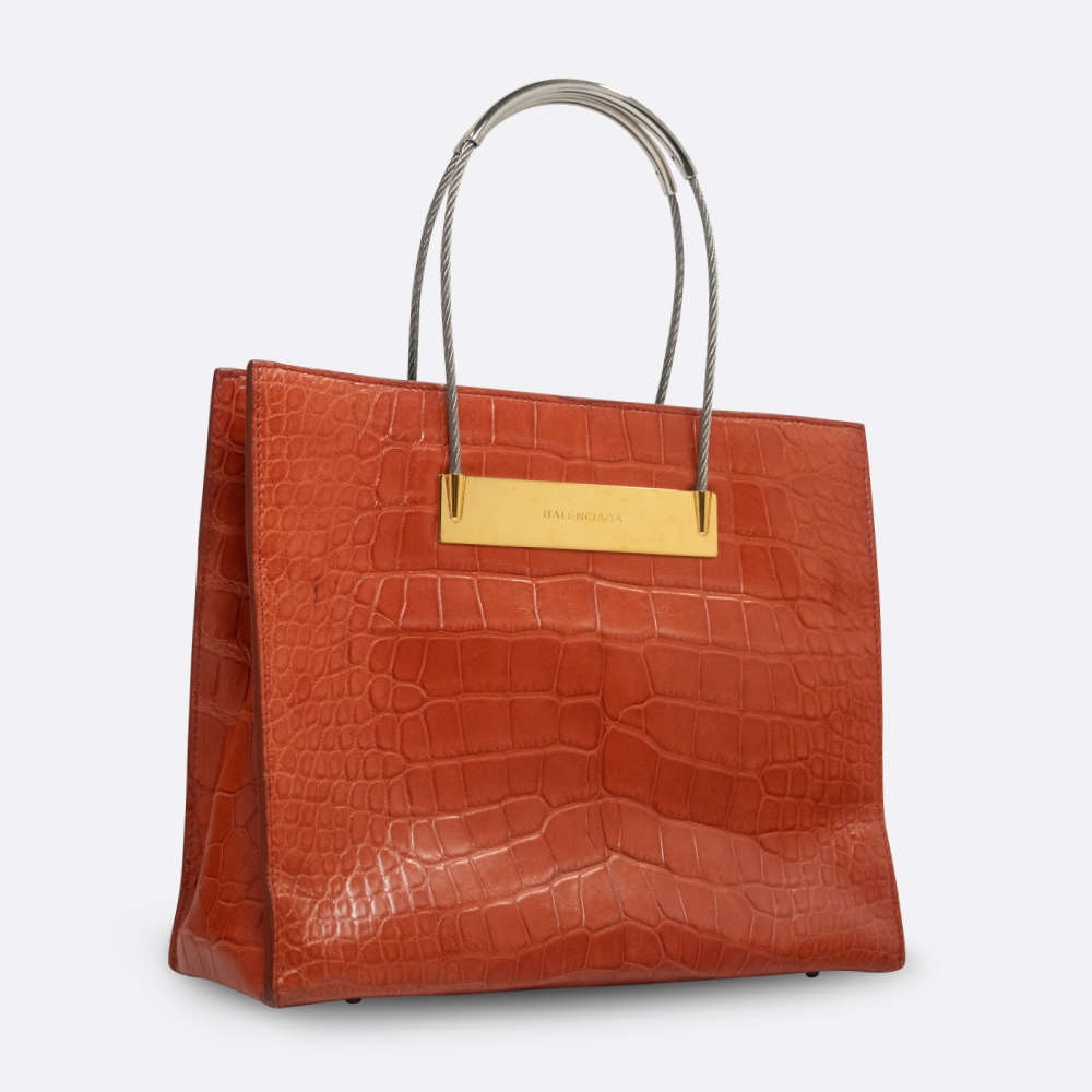 BALENCIAGA CABLE TOTE MEDIUM ORANGE ALLIGATOR