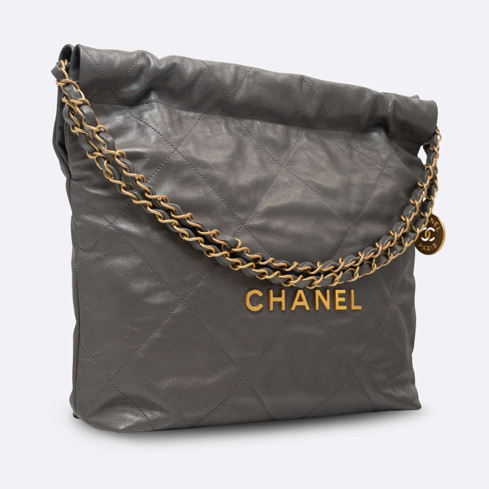 CHANEL CHANEL 22 SMALL GREY SHINY CALFSKIN