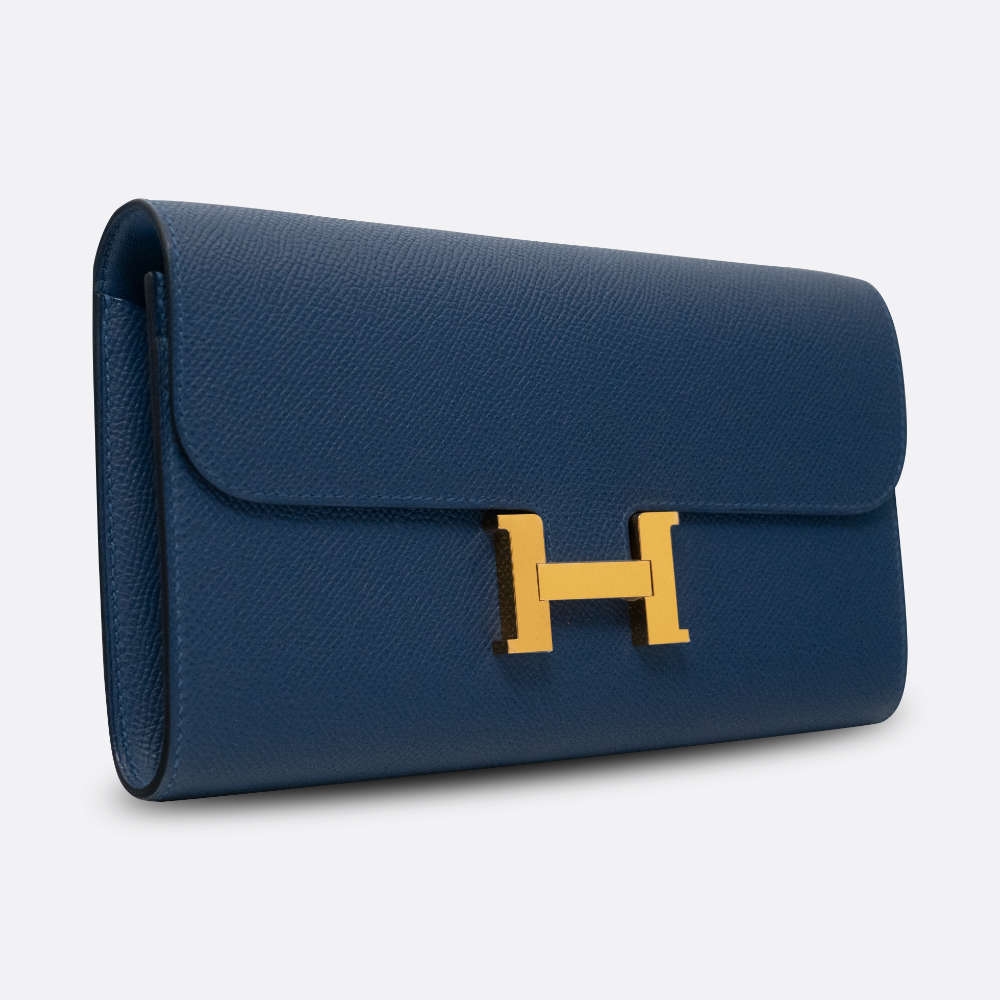 HERMES CONSTANCE TO GO WALLET LONG CLUTCH BLEU TIE EPSOM