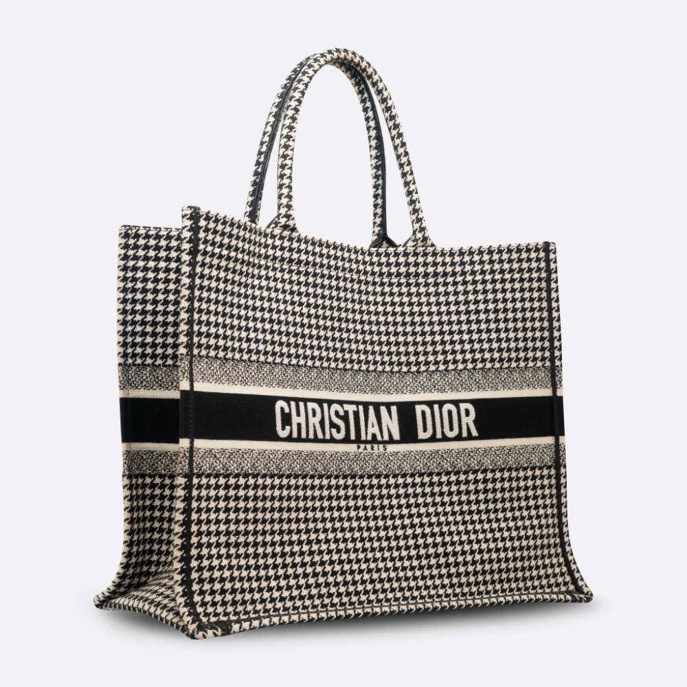 CHRISTIAN DIOR BOOK TOTE LARGE BLACK, WHITE FABRIC