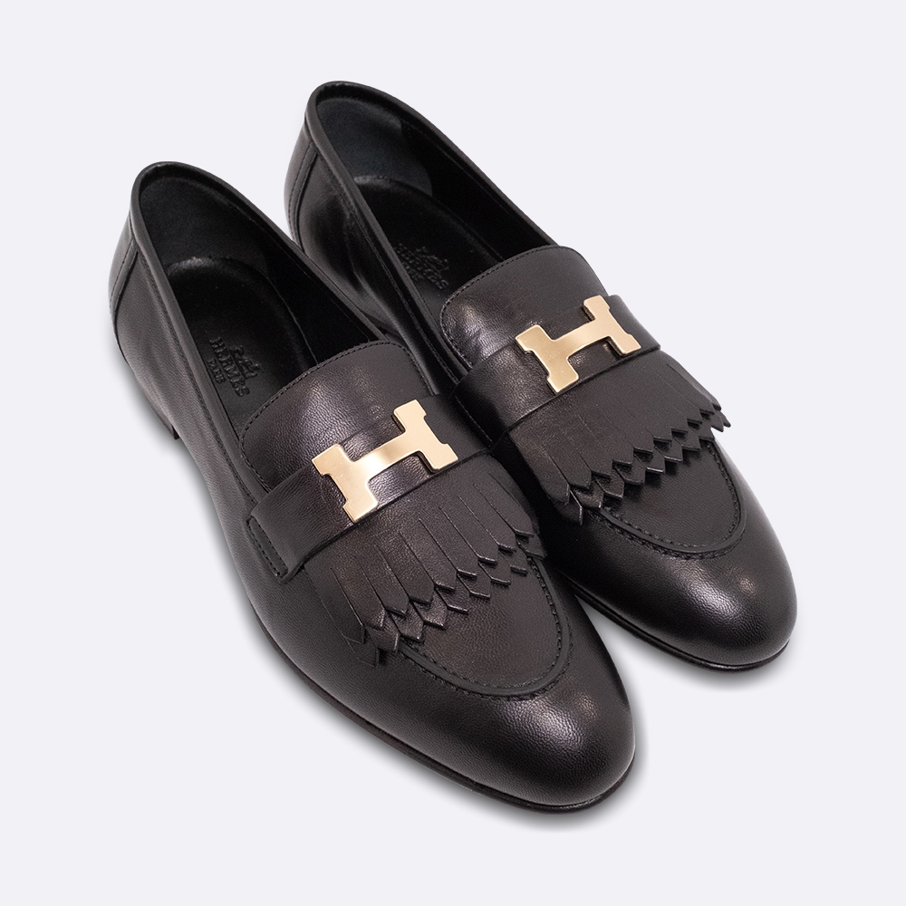 HERMES LOAFERS EU 39 BLACK CALF