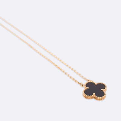 VAN CLEEF AND ARPELS VINTAGE ALHAMBRA PENDANT NECKLACE BLACK 18K GOLD