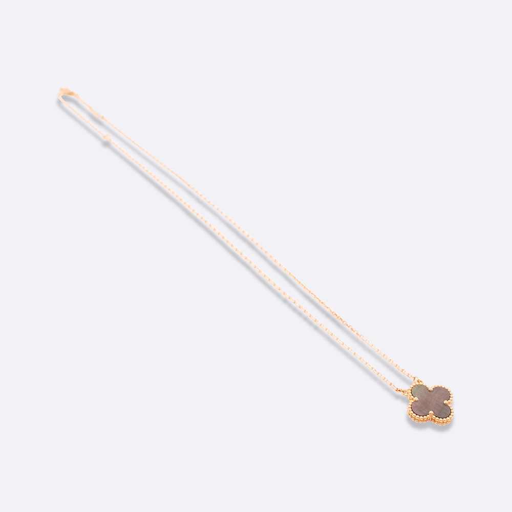 VAN CLEEF AND ARPELS VINTAGE ALHAMBRA PENDANT NECKLACE GREY 18K ROSE GOLD