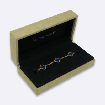 VAN CLEEF AND ARPELS VINTAGE ALHAMBRA BRACELET, 5 MOTIFS BLUE AGATE
