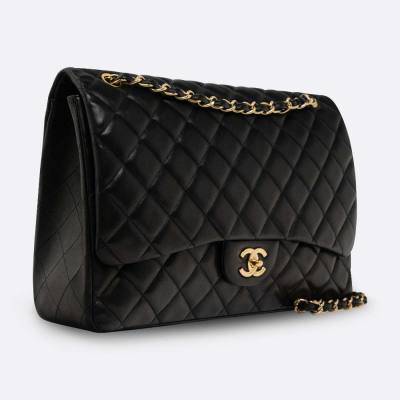 CHANEL CLASSIC HANDBAG MAXI BLACK LAMBSKIN