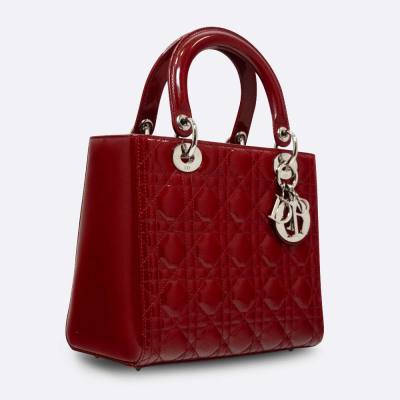 CHRISTIAN DIOR LADY DIOR MEDIUM RED PATENT