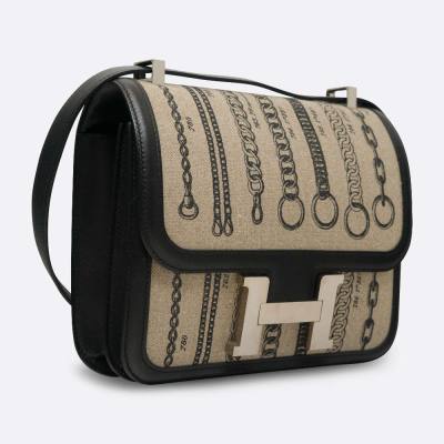 HERMES CONSTANCE TOILE DE CAMP DECHAINEE 24 BLACK SWIFT