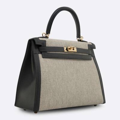 HERMES KELLY SELLIER 25 GRIS MISTY SWIFT, TOILE