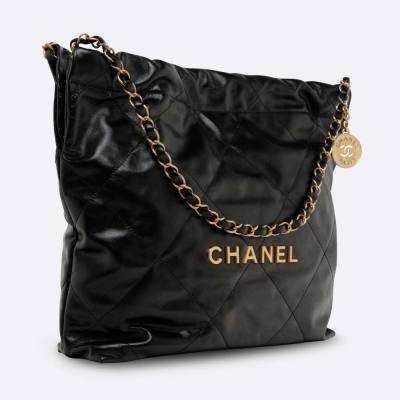 CHANEL CHANEL 22 SMALL BLACK SHINY CALFSKIN