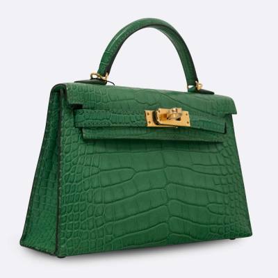 HERMES MINI KELLY 20 CACTUS MATTE ALLIGATOR
