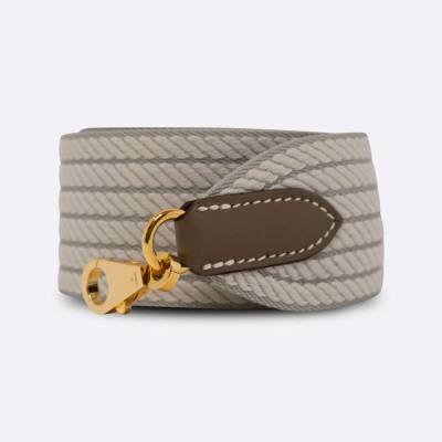 HERMES SANGLE CAVALE BAG STRAP 105CM GRIS PERLE CANVAS